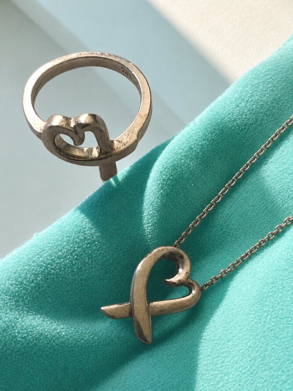 Tiffany & Co Paloma Picasso 925 Sterling Silver Loving Heart Necklace & Ring Set